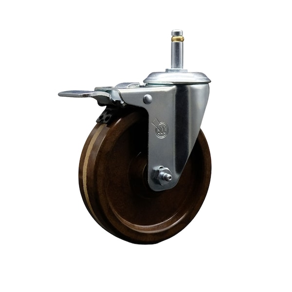 5 High Temp Phenolic Wheel Swivel 7/16'' Stem Caster with Total Lock Brake